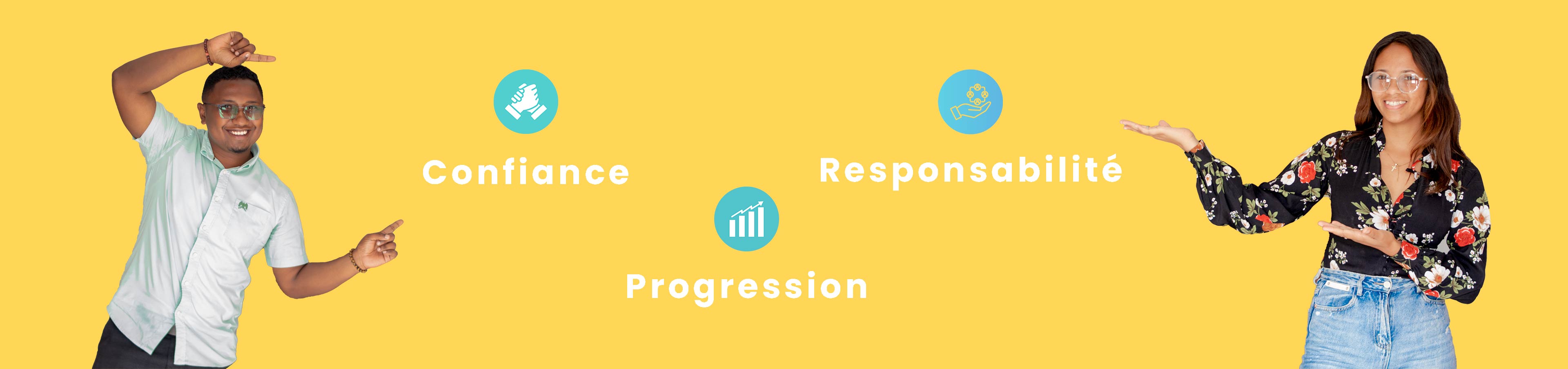   Image illustrant les trois philosophies de SIDNA : Confiance, Progression, Responsabilité
